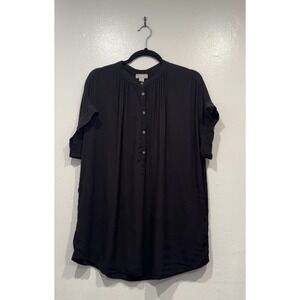 POINT SUR J Crew Black Button Relaxed Fit Drapey Popover Shirt Size TM Tall Med